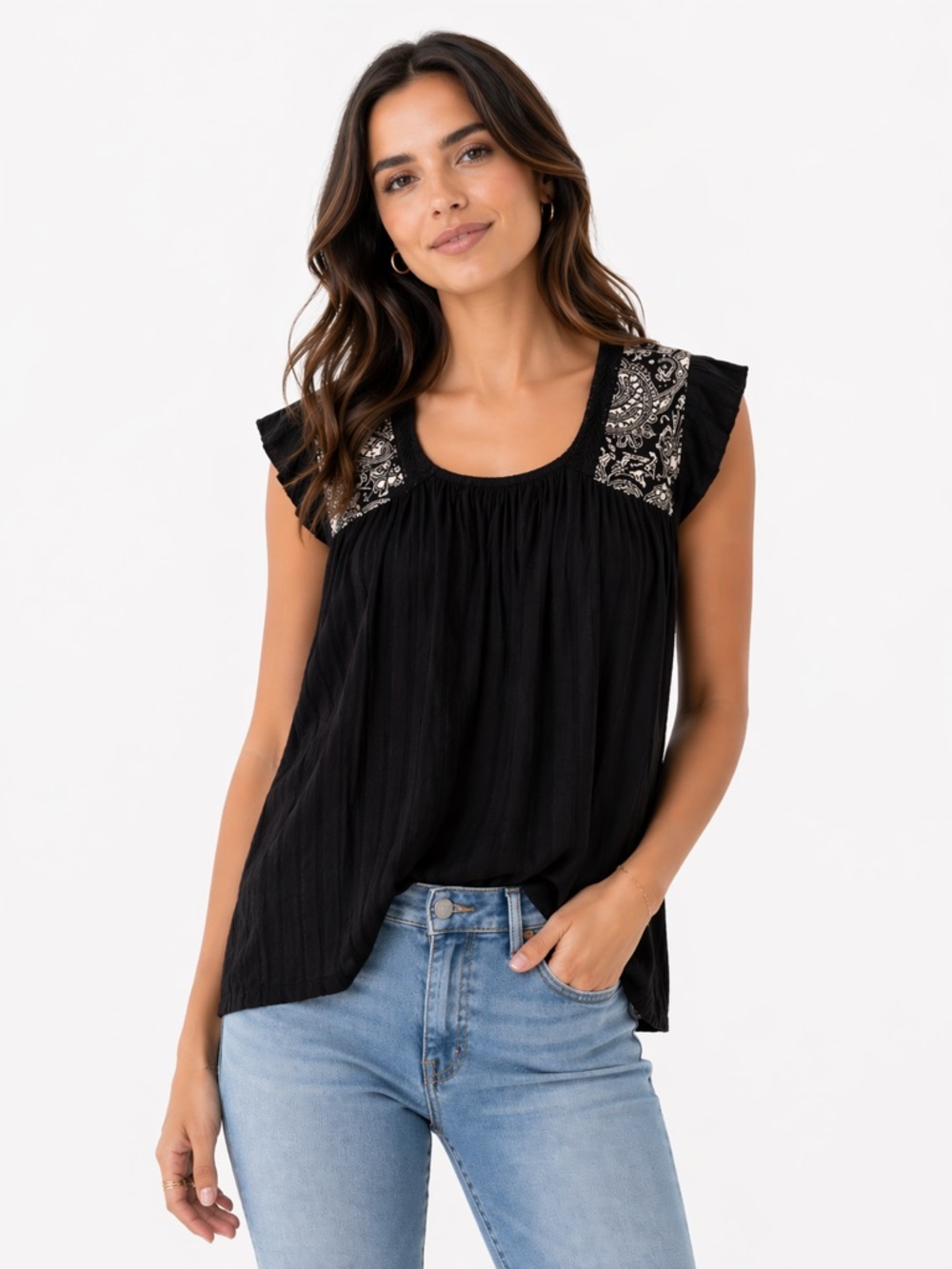 NWT Umgee Size Small Embroidered Black Boho Criss‎ Cross Women's Top